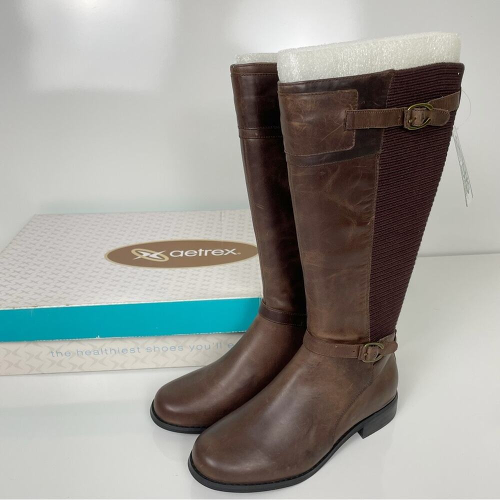 NWT Aetrex Lea Tall Riding Boot Brown 6 Wide